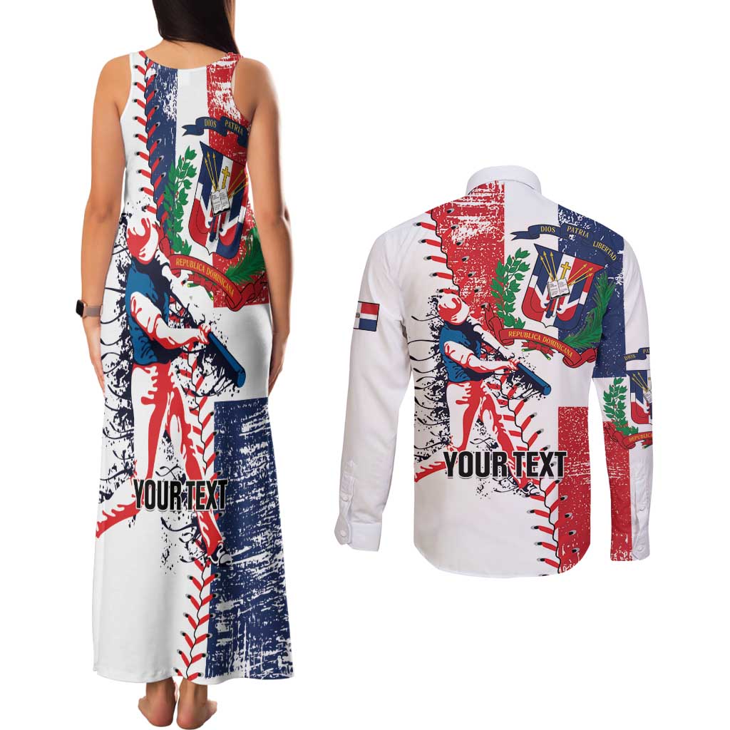 Personalized Baseball Dominican Republic Couples Matching Tank Maxi Dress and Long Sleeve Button Shirt Come On Team DR Grunge Style