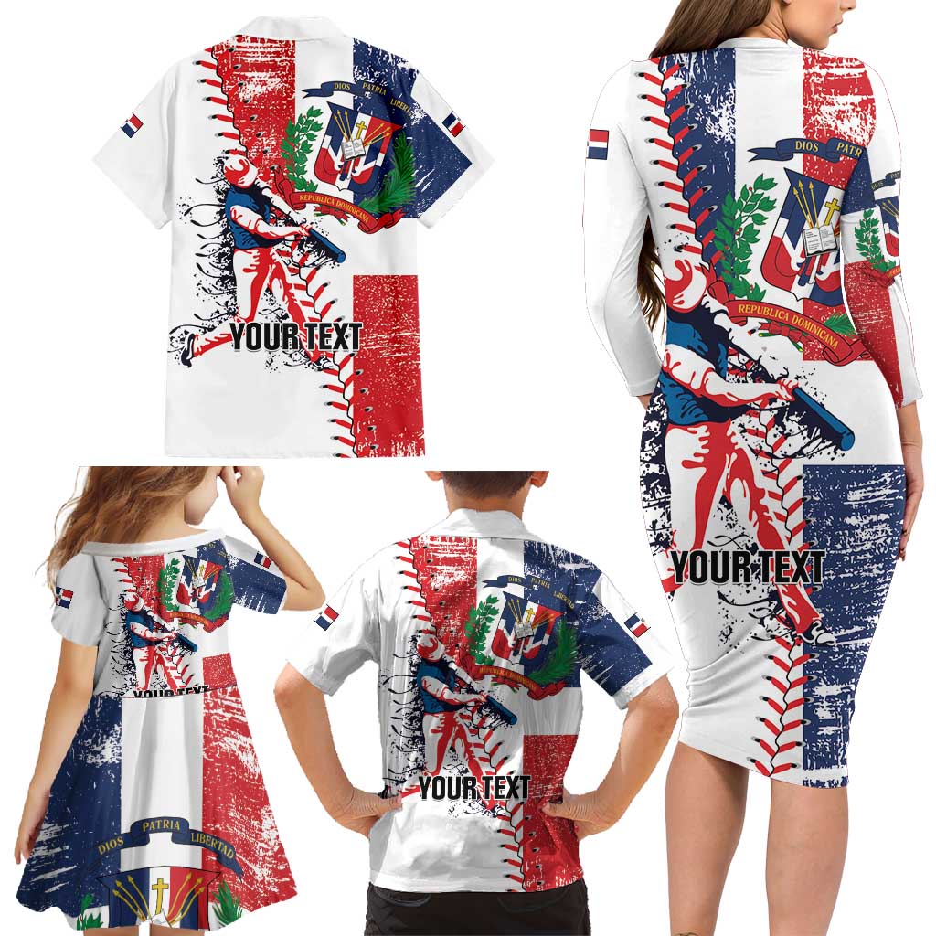 Personalized Baseball Dominican Republic Family Matching Long Sleeve Bodycon Dress and Hawaiian Shirt Come On Team DR Grunge Style