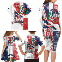 Personalized Baseball Dominican Republic Family Matching Long Sleeve Bodycon Dress and Hawaiian Shirt Come On Team DR Grunge Style