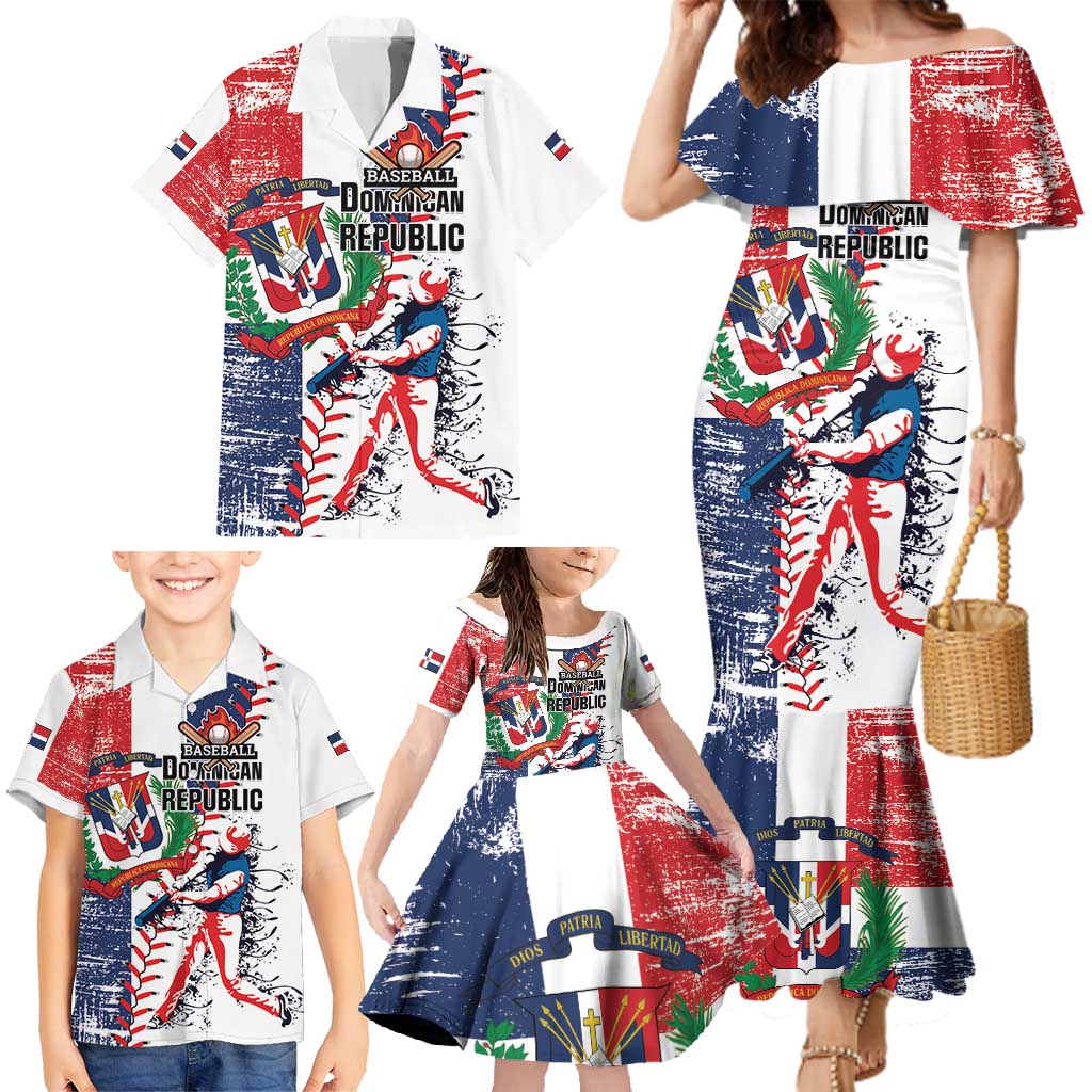 Personalized Baseball Dominican Republic Family Matching Mermaid Dress and Hawaiian Shirt Come On Team DR Grunge Style