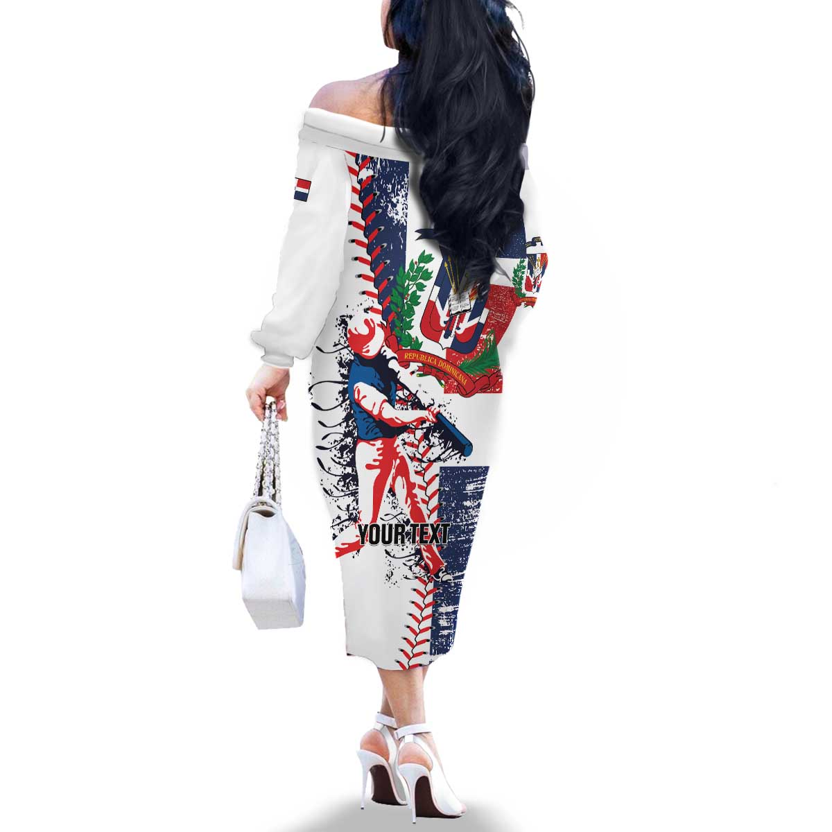 Personalized Baseball Dominican Republic Family Matching Off The Shoulder Long Sleeve Dress and Hawaiian Shirt Come On Team DR Grunge Style