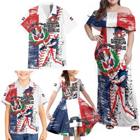 Personalized Baseball Dominican Republic Family Matching Off Shoulder Maxi Dress and Hawaiian Shirt Come On Team DR Grunge Style