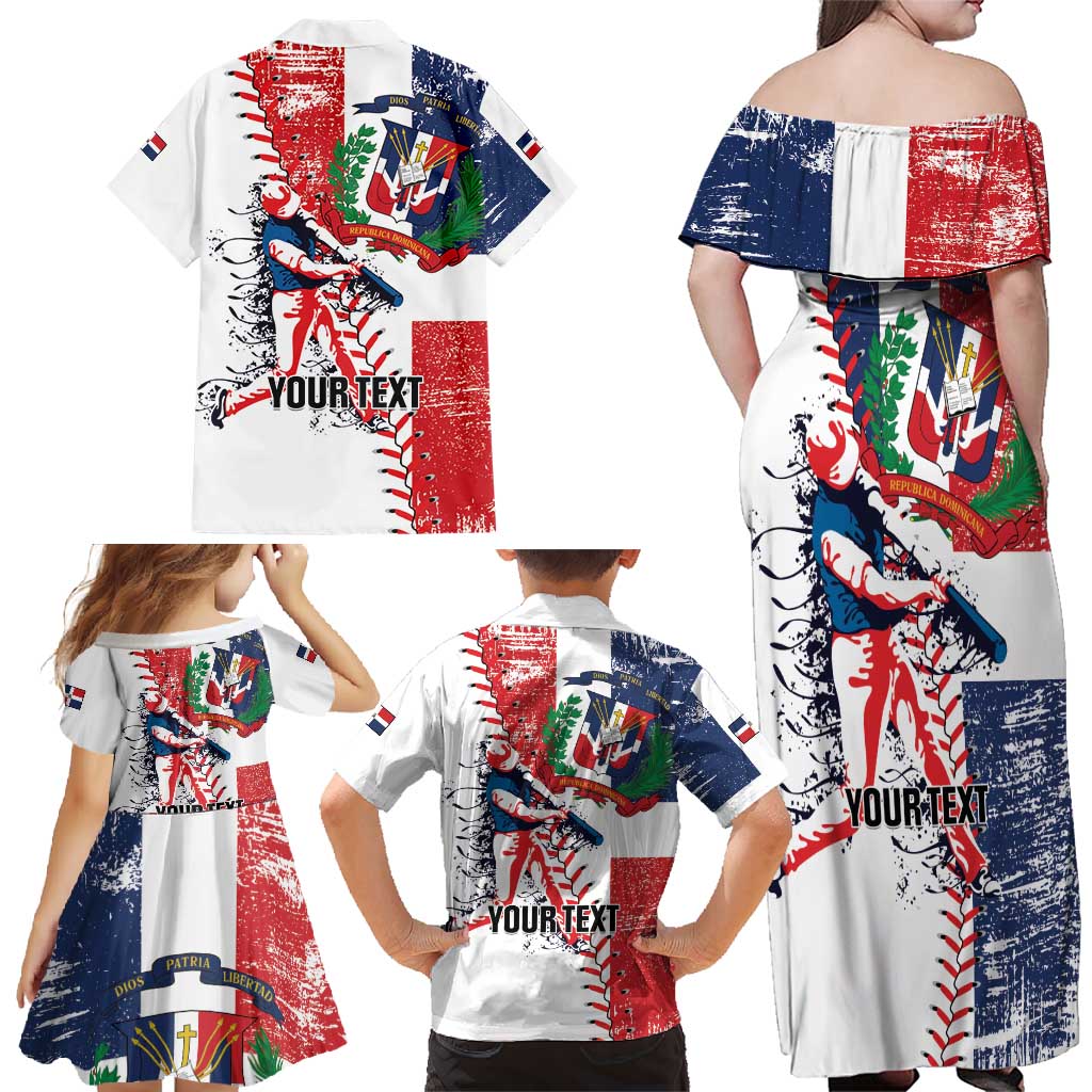 Personalized Baseball Dominican Republic Family Matching Off Shoulder Maxi Dress and Hawaiian Shirt Come On Team DR Grunge Style