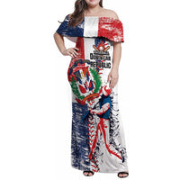 Personalized Baseball Dominican Republic Family Matching Off Shoulder Maxi Dress and Hawaiian Shirt Come On Team DR Grunge Style
