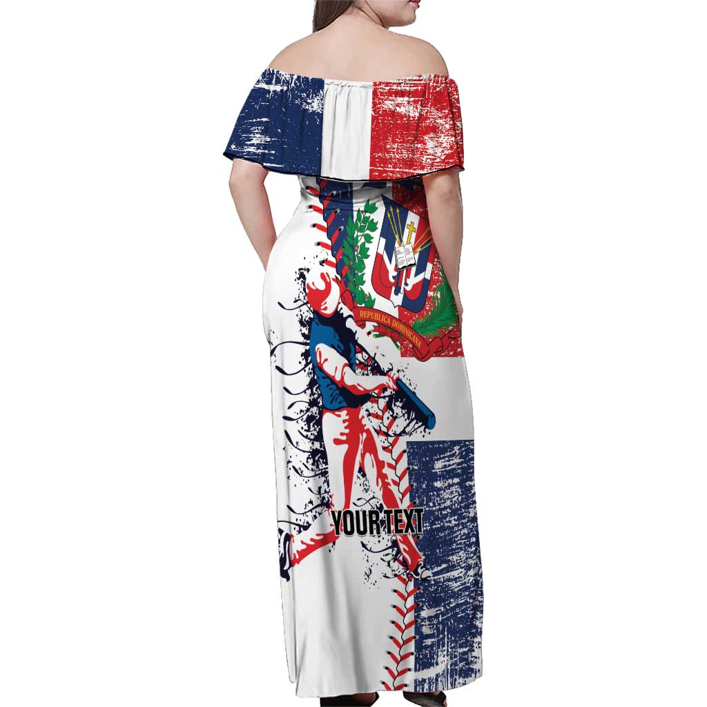 Personalized Baseball Dominican Republic Family Matching Off Shoulder Maxi Dress and Hawaiian Shirt Come On Team DR Grunge Style