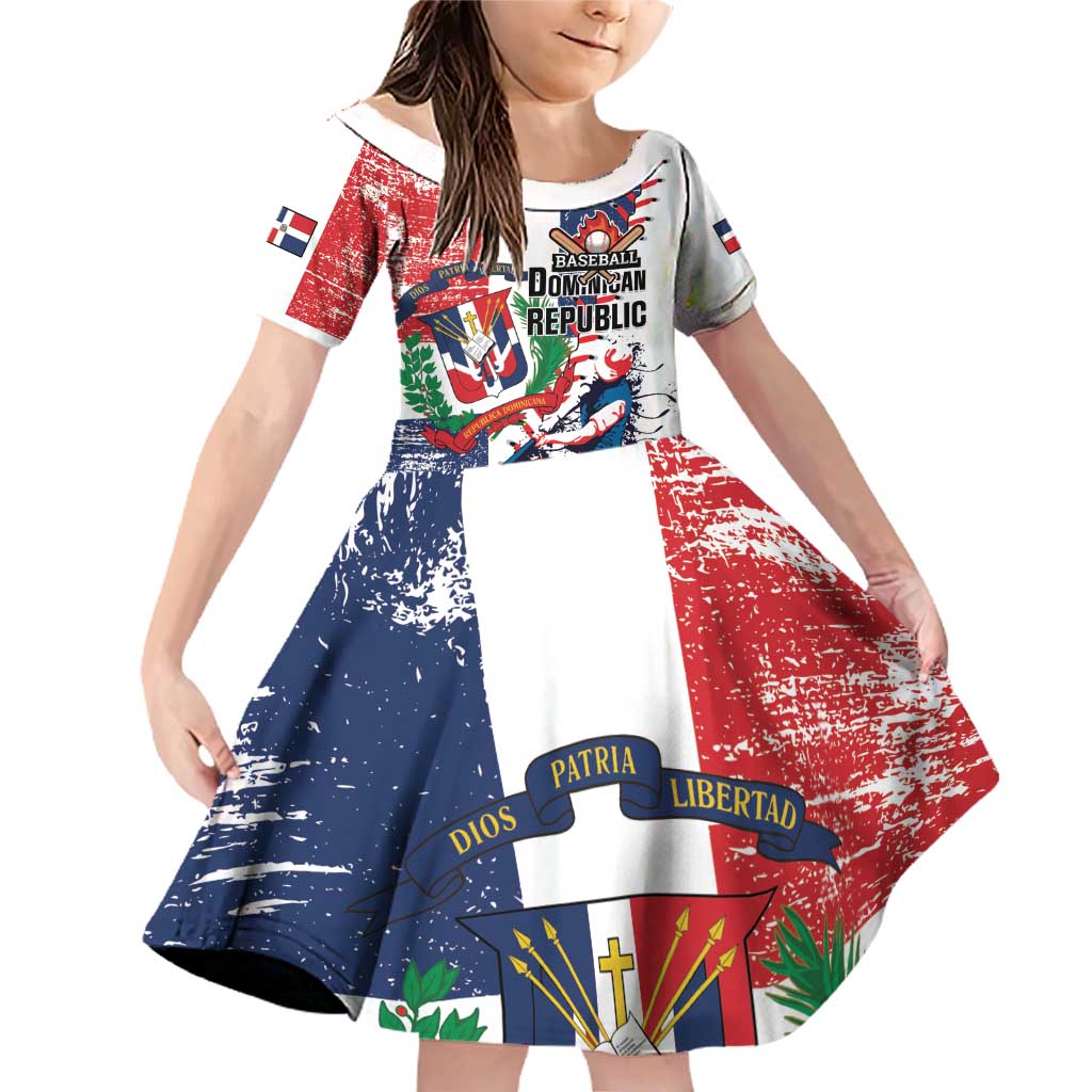 Personalized Baseball Dominican Republic Family Matching Off Shoulder Short Dress and Hawaiian Shirt Come On Team DR Grunge Style