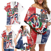 Personalized Baseball Dominican Republic Family Matching Off Shoulder Short Dress and Hawaiian Shirt Come On Team DR Grunge Style