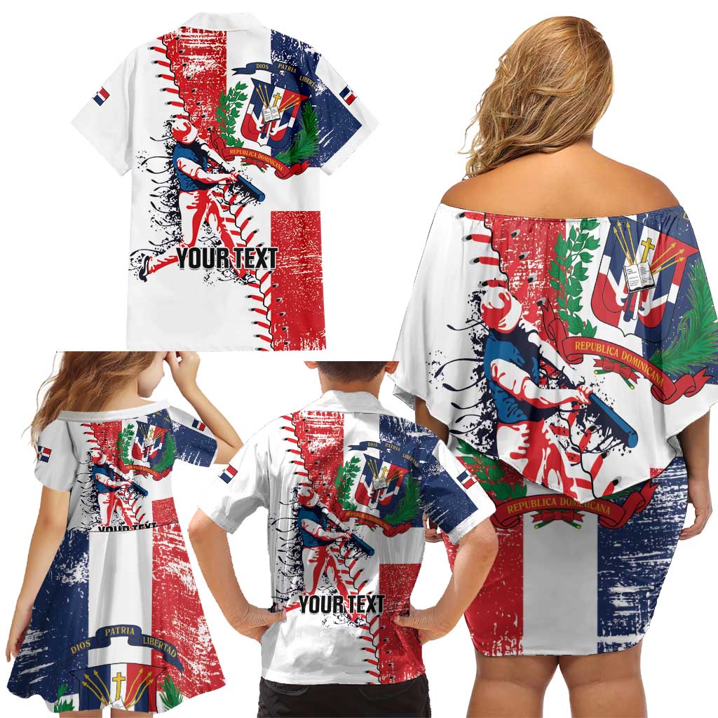 Personalized Baseball Dominican Republic Family Matching Off Shoulder Short Dress and Hawaiian Shirt Come On Team DR Grunge Style