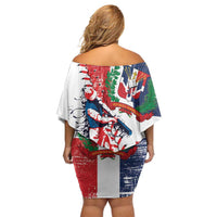 Personalized Baseball Dominican Republic Family Matching Off Shoulder Short Dress and Hawaiian Shirt Come On Team DR Grunge Style