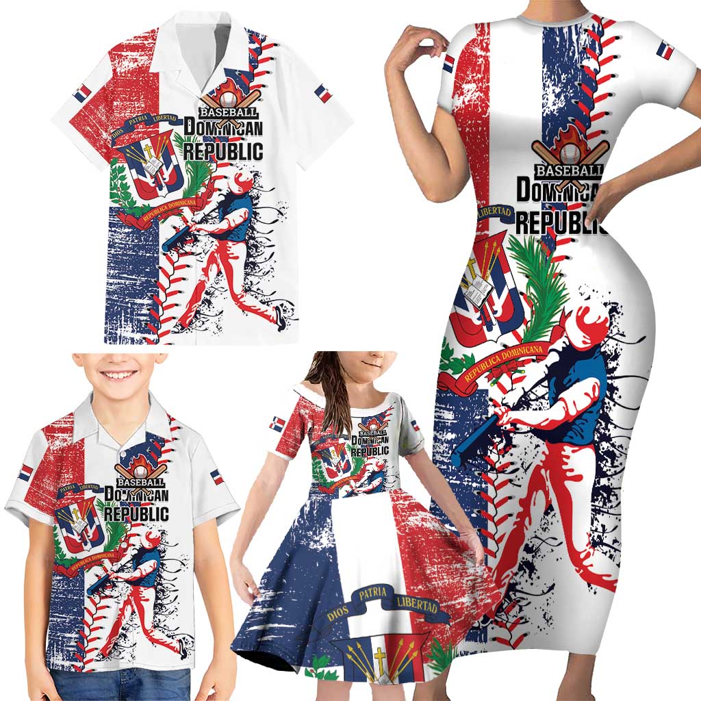 Personalized Baseball Dominican Republic Family Matching Short Sleeve Bodycon Dress and Hawaiian Shirt Come On Team DR Grunge Style