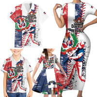 Personalized Baseball Dominican Republic Family Matching Short Sleeve Bodycon Dress and Hawaiian Shirt Come On Team DR Grunge Style