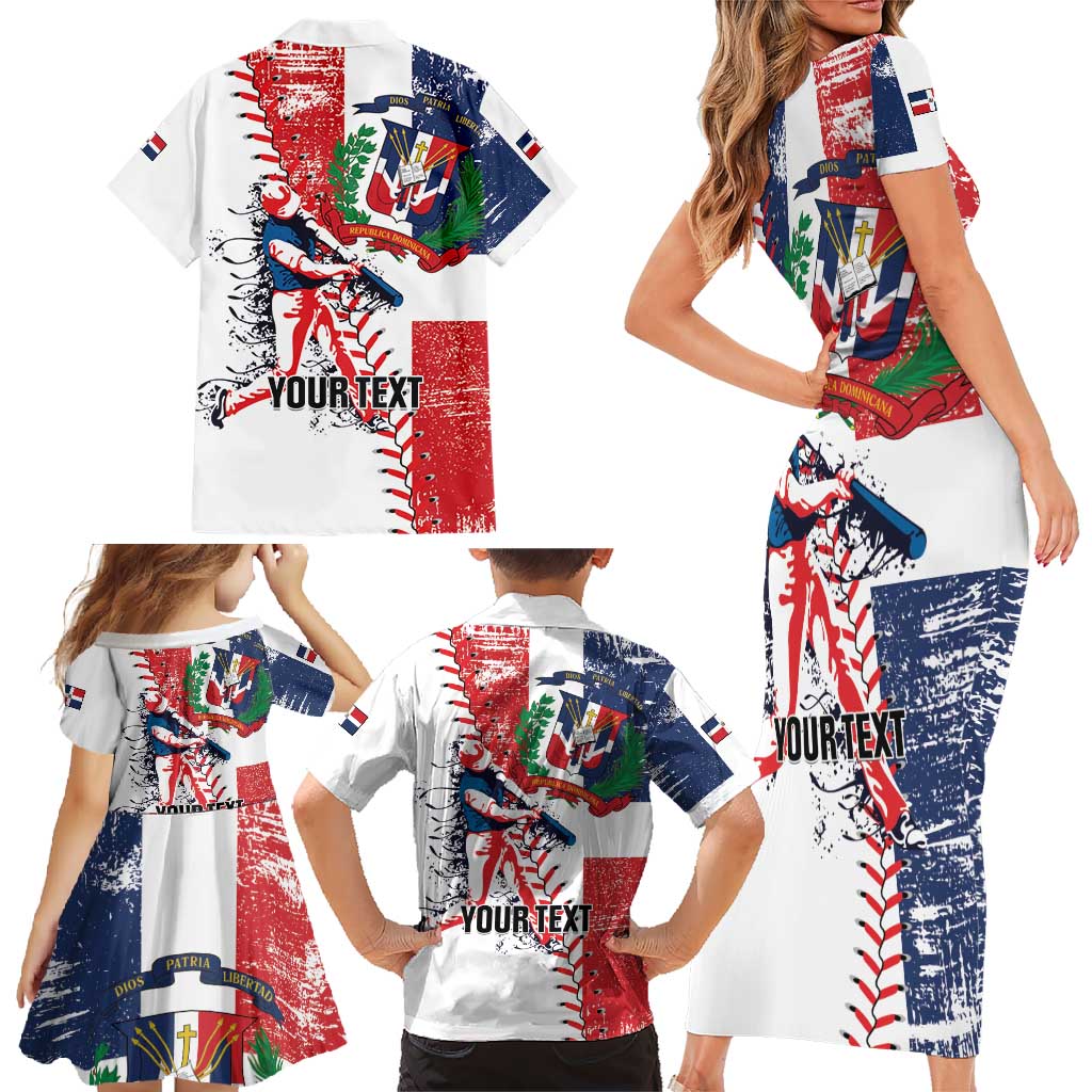 Personalized Baseball Dominican Republic Family Matching Short Sleeve Bodycon Dress and Hawaiian Shirt Come On Team DR Grunge Style