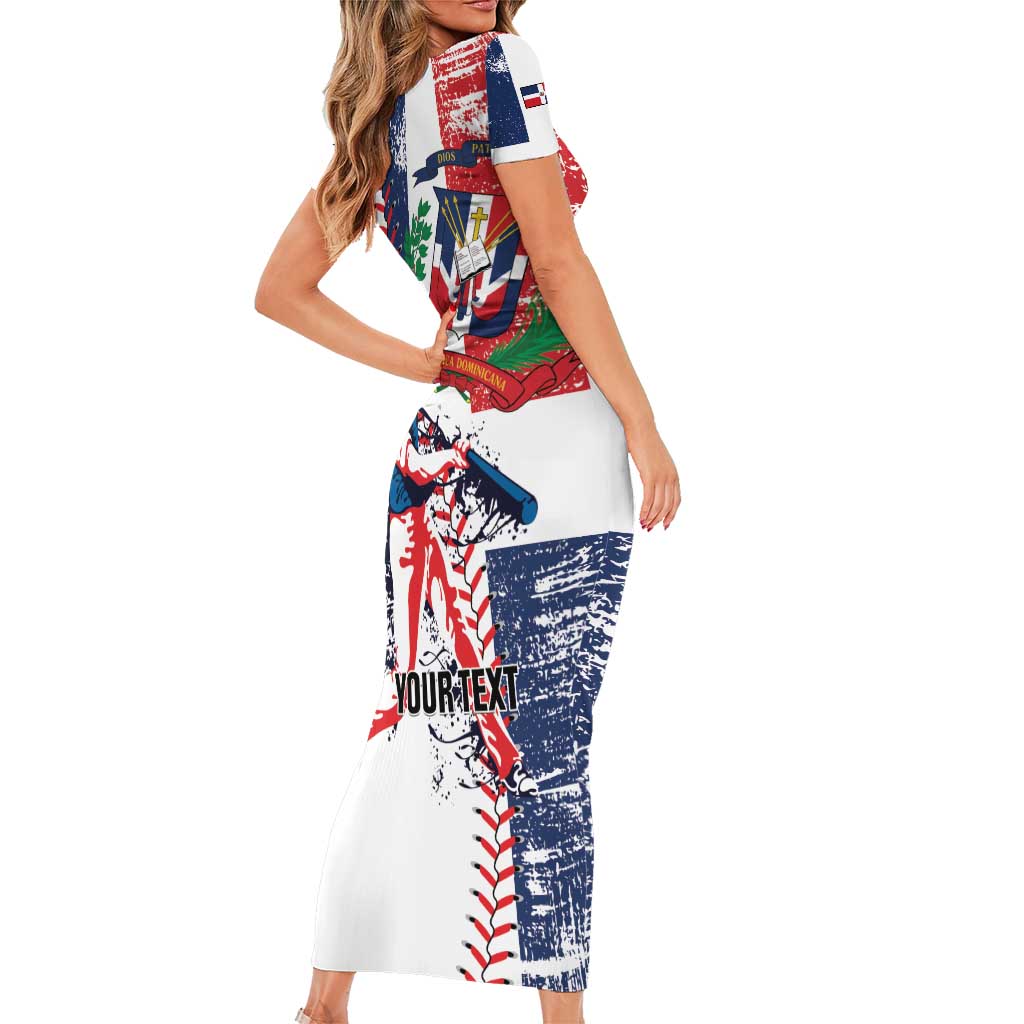 Personalized Baseball Dominican Republic Family Matching Short Sleeve Bodycon Dress and Hawaiian Shirt Come On Team DR Grunge Style