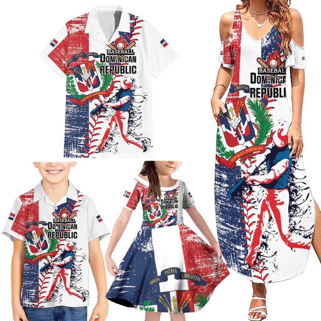 Personalized Baseball Dominican Republic Family Matching Summer Maxi Dress and Hawaiian Shirt Come On Team DR Grunge Style