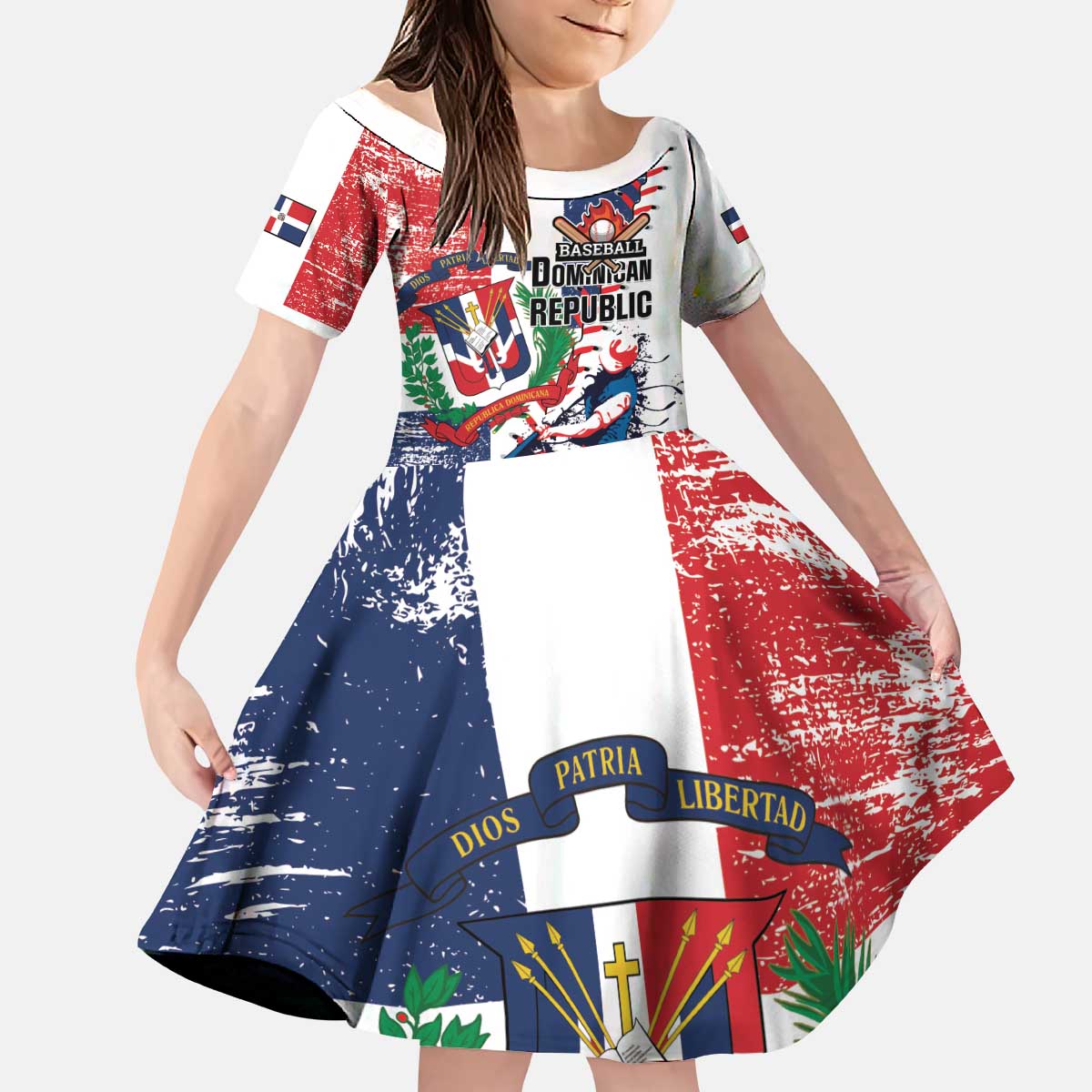 Personalized Baseball Dominican Republic Kid Short Sleeve Dress Come On Team DR Grunge Style