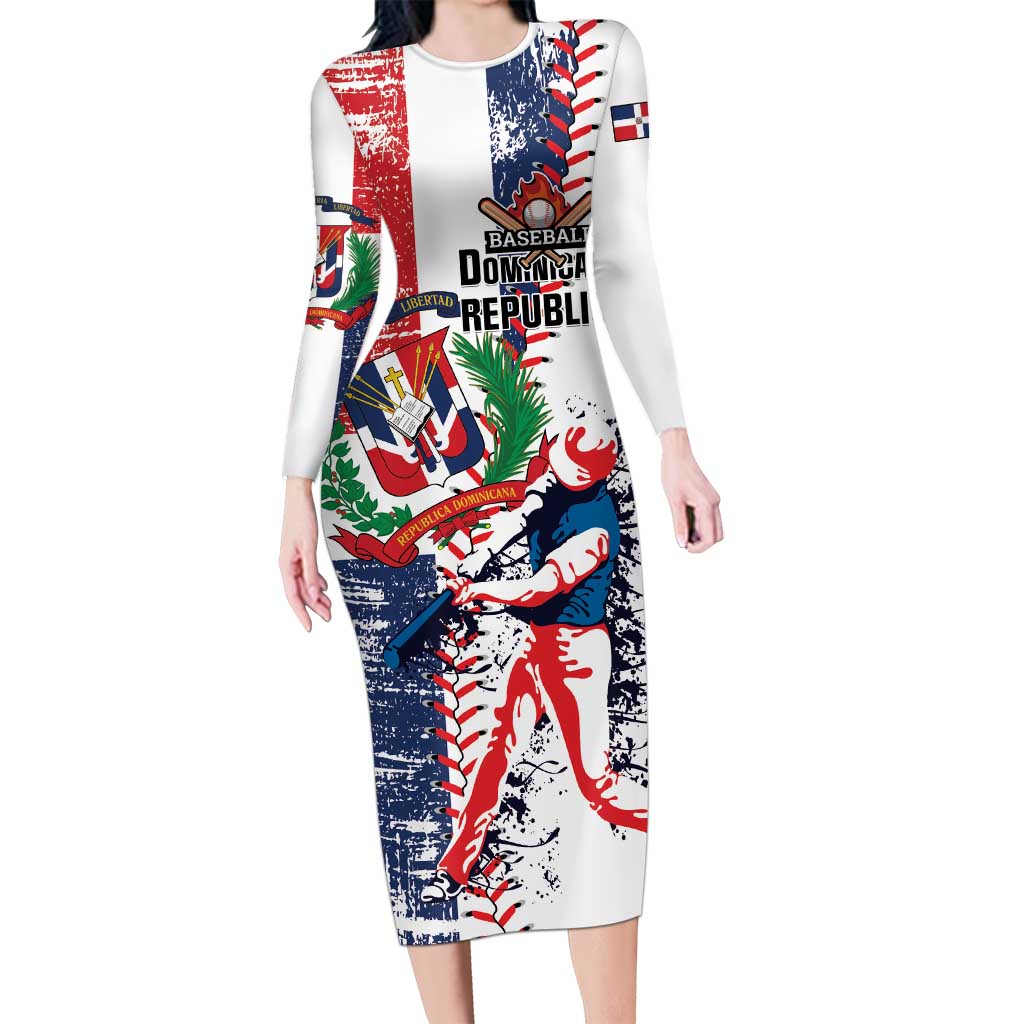 Personalized Baseball Dominican Republic Long Sleeve Bodycon Dress Come On Team DR Grunge Style