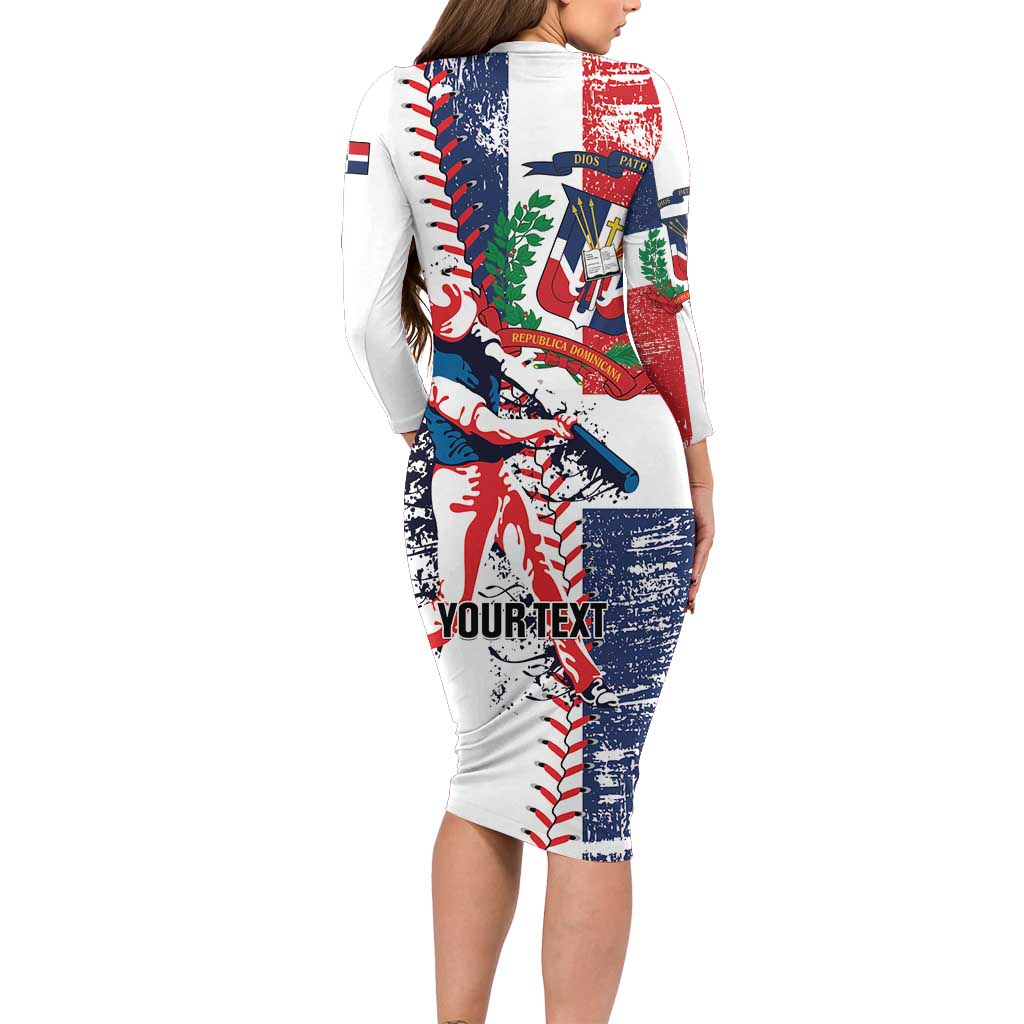Personalized Baseball Dominican Republic Long Sleeve Bodycon Dress Come On Team DR Grunge Style