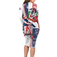 Personalized Baseball Dominican Republic Long Sleeve Bodycon Dress Come On Team DR Grunge Style