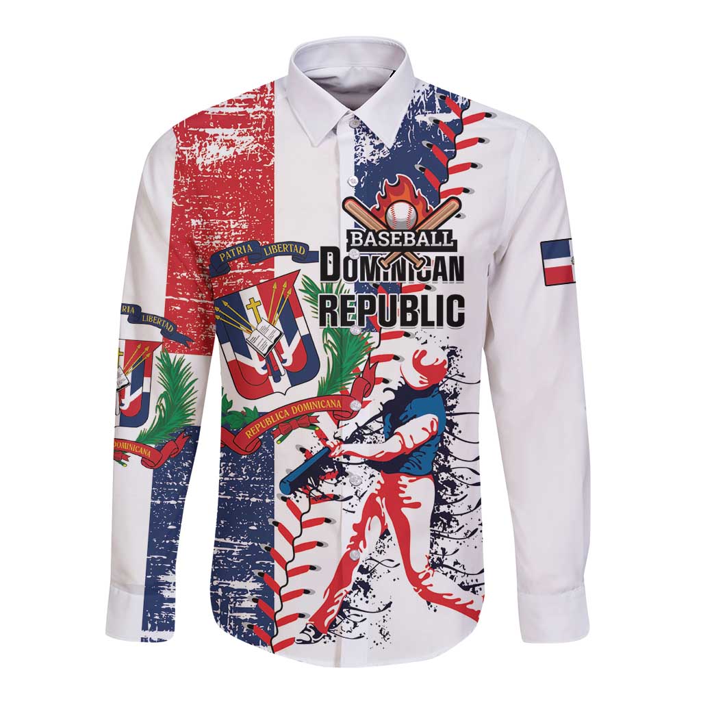 Personalized Baseball Dominican Republic Long Sleeve Button Shirt Come On Team DR Grunge Style