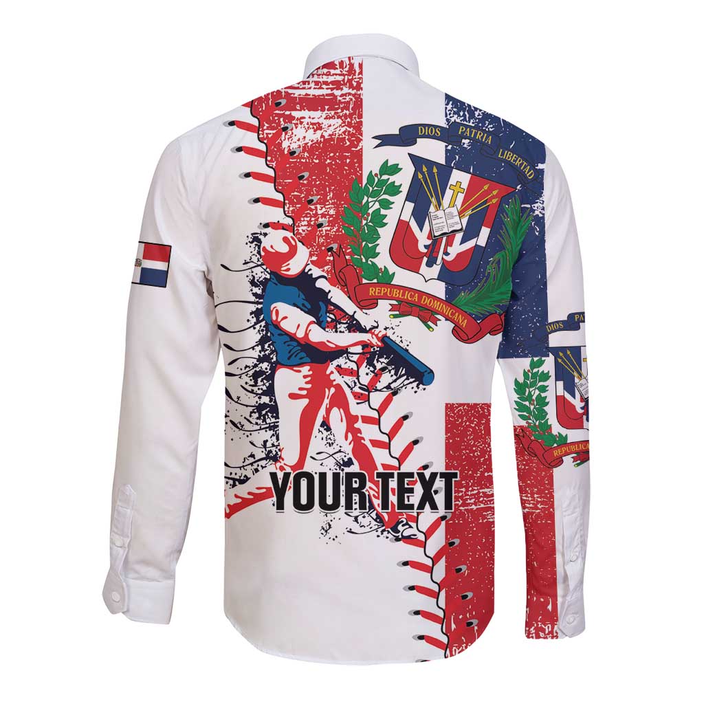 Personalized Baseball Dominican Republic Long Sleeve Button Shirt Come On Team DR Grunge Style