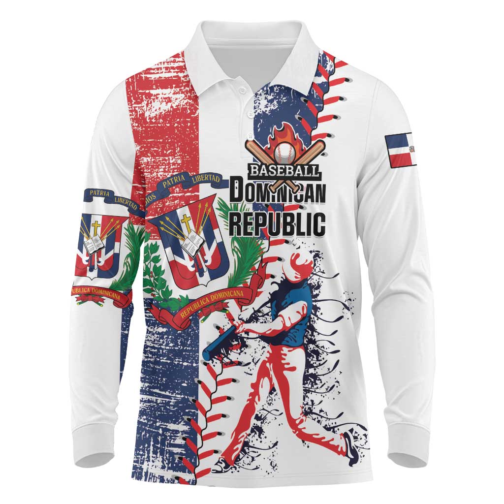 Personalized Baseball Dominican Republic Long Sleeve Polo Shirt Come On Team DR Grunge Style