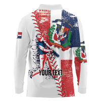 Personalized Baseball Dominican Republic Long Sleeve Polo Shirt Come On Team DR Grunge Style