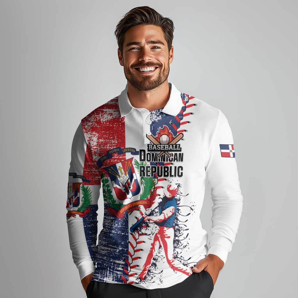 Personalized Baseball Dominican Republic Long Sleeve Polo Shirt Come On Team DR Grunge Style