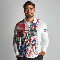 Personalized Baseball Dominican Republic Long Sleeve Polo Shirt Come On Team DR Grunge Style