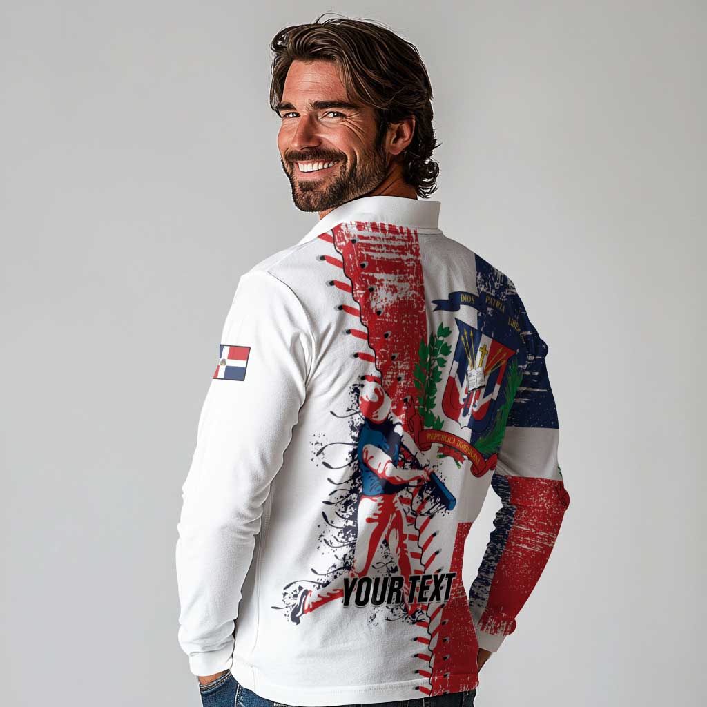 Personalized Baseball Dominican Republic Long Sleeve Polo Shirt Come On Team DR Grunge Style