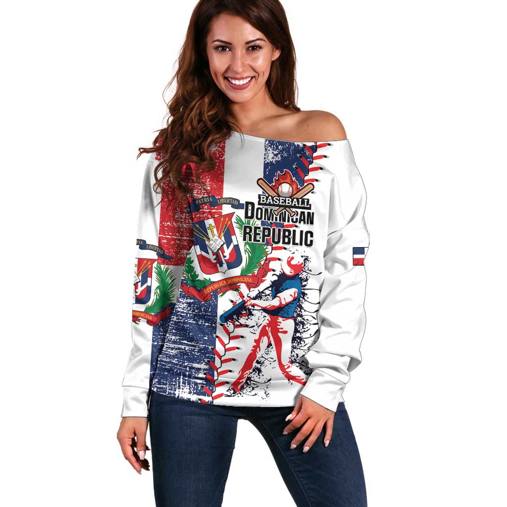 Personalized Baseball Dominican Republic Off Shoulder Sweater Come On Team DR Grunge Style