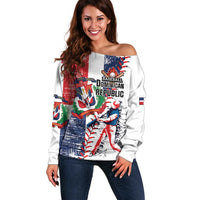 Personalized Baseball Dominican Republic Off Shoulder Sweater Come On Team DR Grunge Style