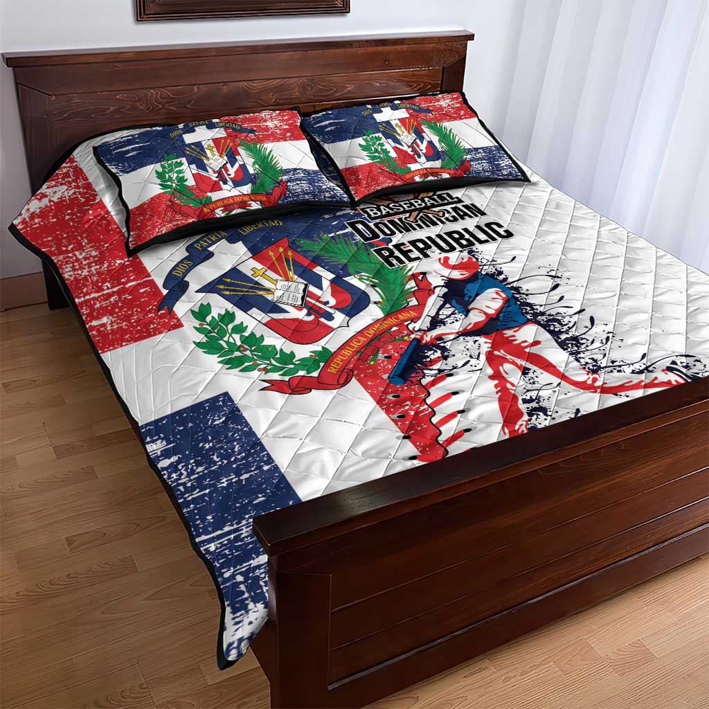 Baseball Dominican Republic Quilt Bed Set Come On Team DR Grunge Style