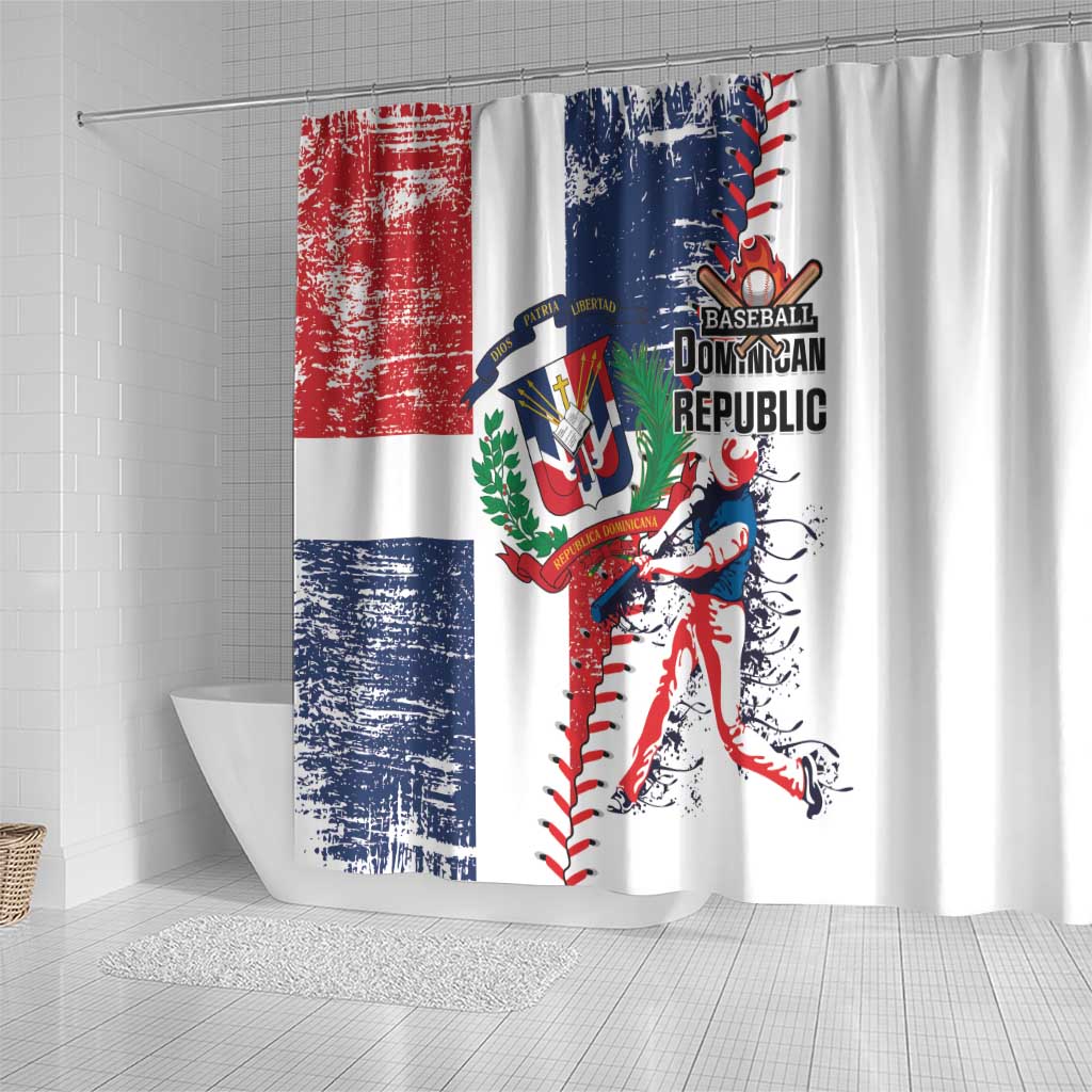 Baseball Dominican Republic Shower Curtain Come On Team DR Grunge Style