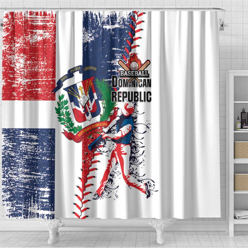 Baseball Dominican Republic Shower Curtain Come On Team DR Grunge Style