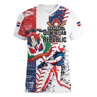 Personalized Baseball Dominican Republic Women V-Neck T-Shirt Come On Team DR Grunge Style
