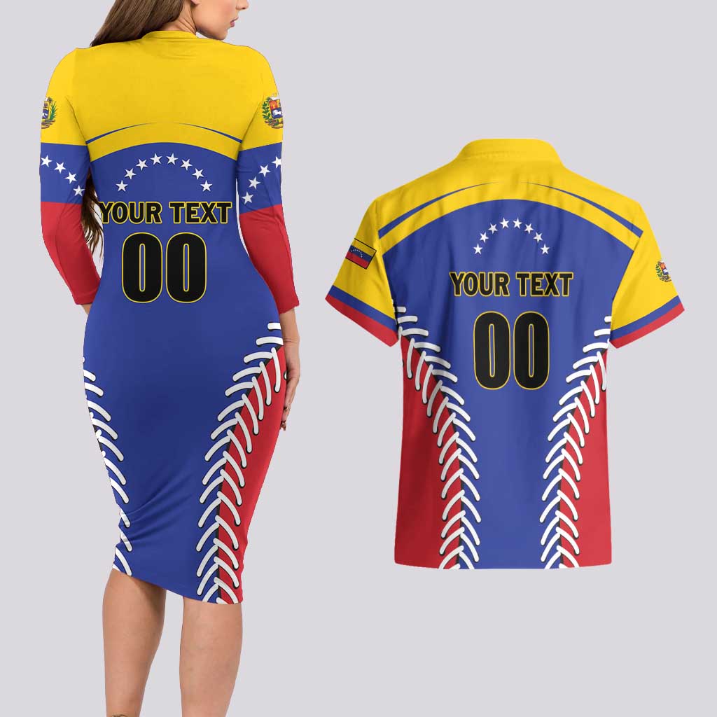 Custom Baseball Venezuela Couples Matching Long Sleeve Bodycon Dress and Hawaiian Shirt Team Venezuela Go Champions