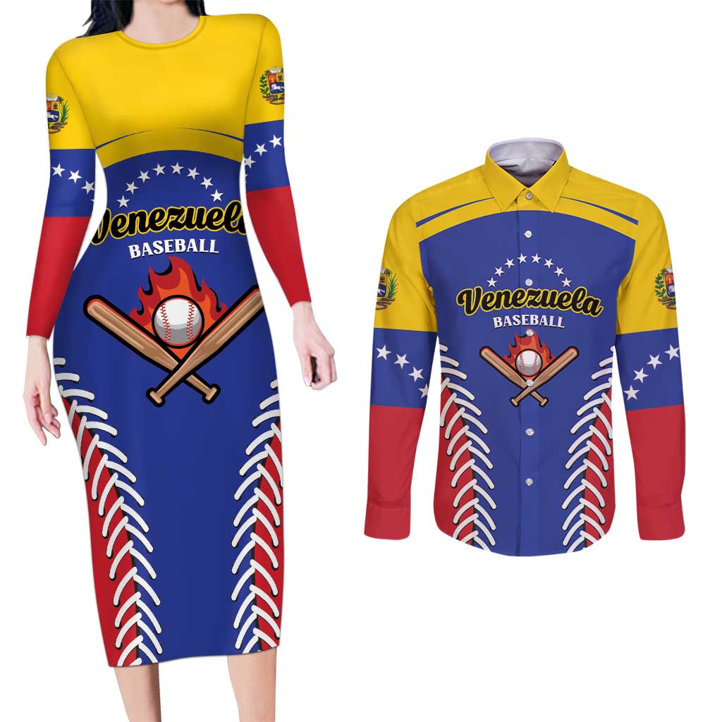 Custom Baseball Venezuela Couples Matching Long Sleeve Bodycon Dress and Long Sleeve Button Shirt Team Venezuela Go Champions