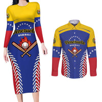 Custom Baseball Venezuela Couples Matching Long Sleeve Bodycon Dress and Long Sleeve Button Shirt Team Venezuela Go Champions