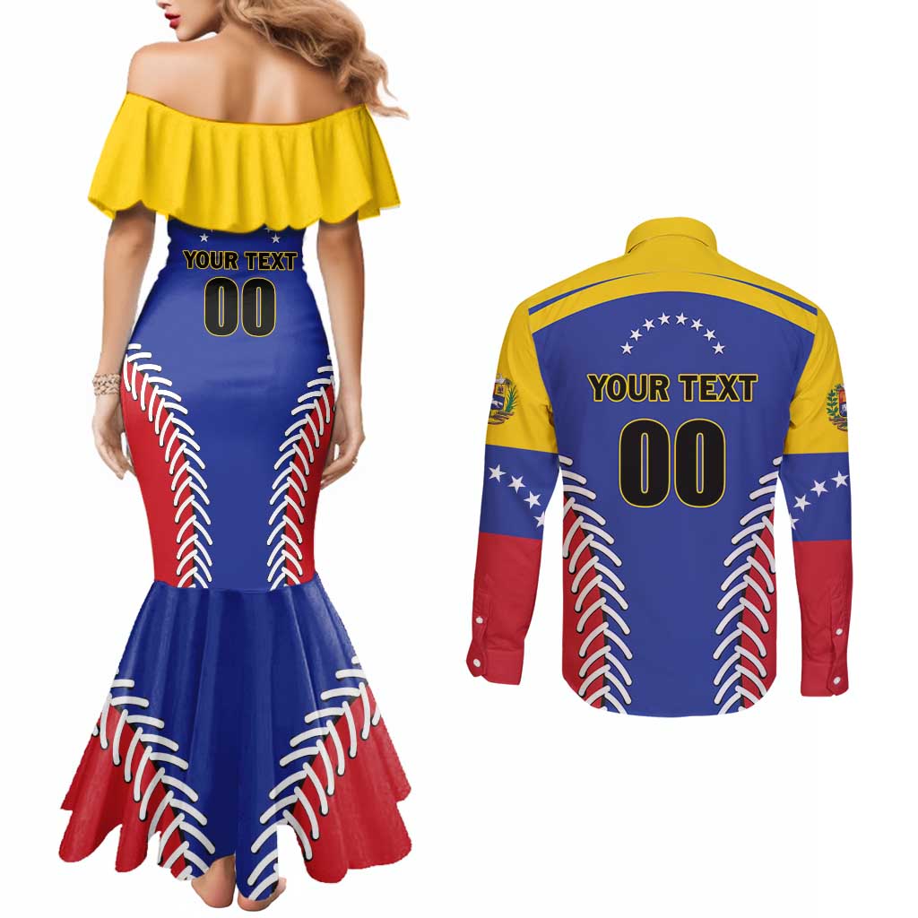 Custom Baseball Venezuela Couples Matching Mermaid Dress and Long Sleeve Button Shirt Team Venezuela Go Champions