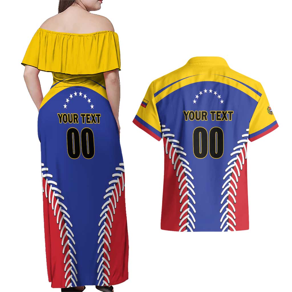 Custom Baseball Venezuela Couples Matching Off Shoulder Maxi Dress and Hawaiian Shirt Team Venezuela Go Champions