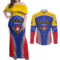 Custom Baseball Venezuela Couples Matching Off Shoulder Maxi Dress and Long Sleeve Button Shirt Team Venezuela Go Champions