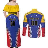 Custom Baseball Venezuela Couples Matching Off Shoulder Maxi Dress and Long Sleeve Button Shirt Team Venezuela Go Champions