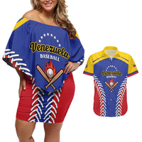 Custom Baseball Venezuela Couples Matching Off Shoulder Short Dress and Hawaiian Shirt Team Venezuela Go Champions