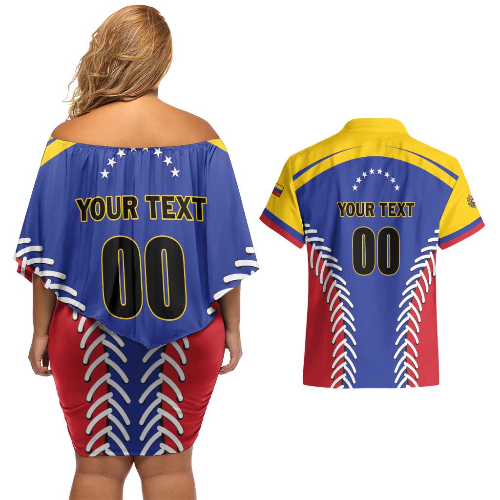 Custom Baseball Venezuela Couples Matching Off Shoulder Short Dress and Hawaiian Shirt Team Venezuela Go Champions