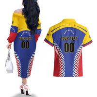 Custom Baseball Venezuela Couples Matching Off The Shoulder Long Sleeve Dress and Hawaiian Shirt Team Venezuela Go Champions