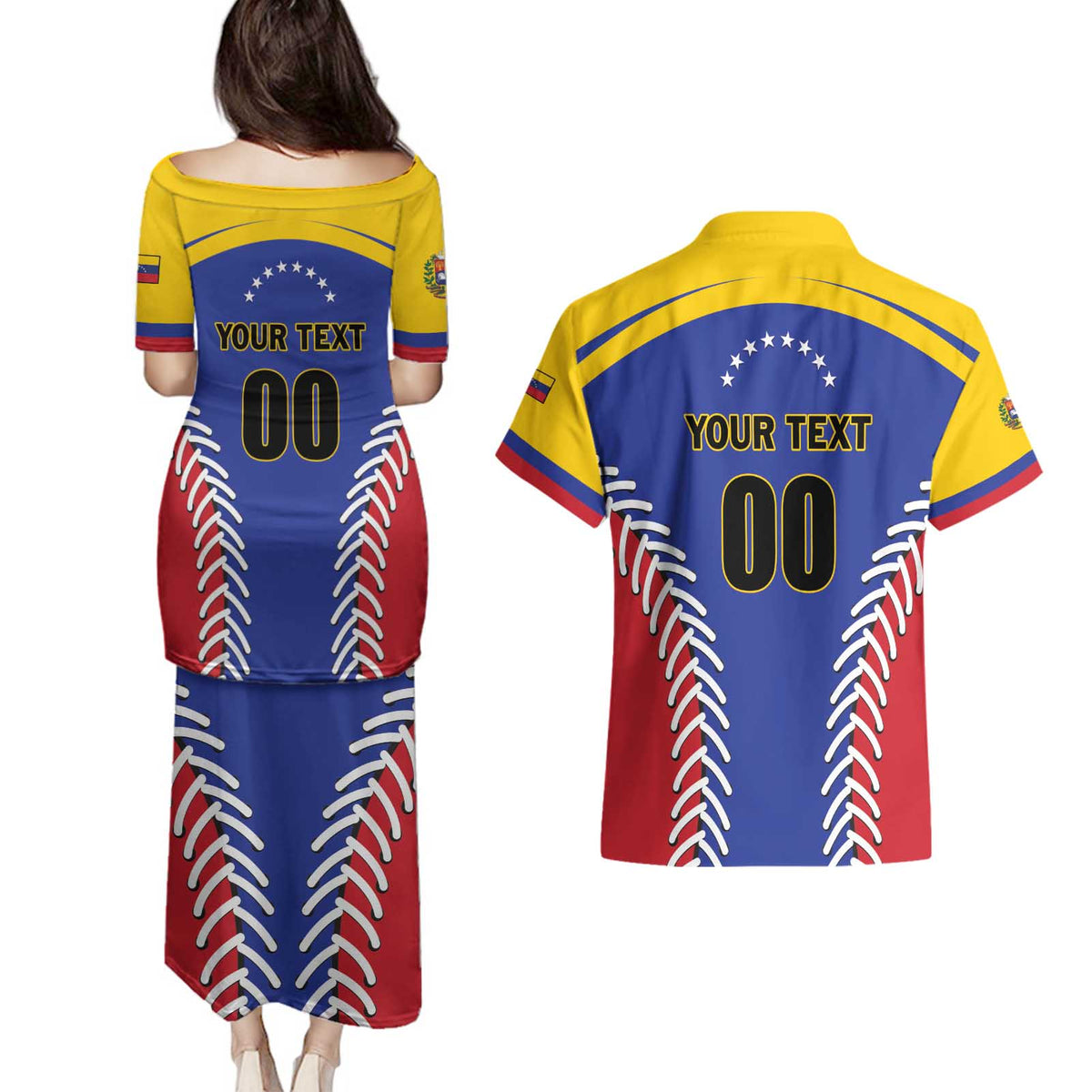 Custom Baseball Venezuela Couples Matching Puletasi and Hawaiian Shirt Team Venezuela Go Champions
