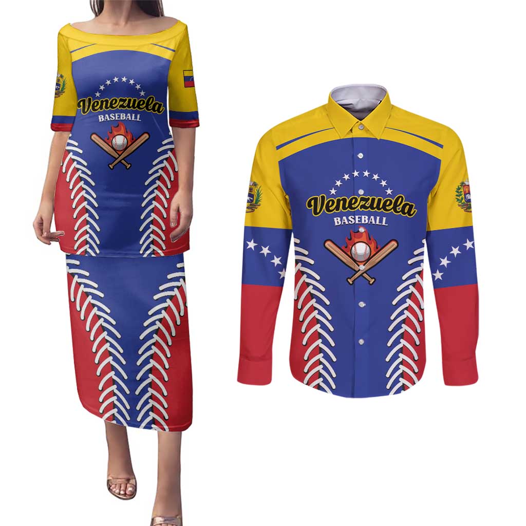 Custom Baseball Venezuela Couples Matching Puletasi and Long Sleeve Button Shirt Team Venezuela Go Champions