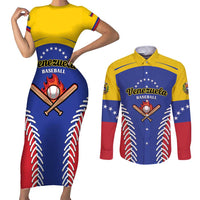 Custom Baseball Venezuela Couples Matching Short Sleeve Bodycon Dress and Long Sleeve Button Shirt Team Venezuela Go Champions