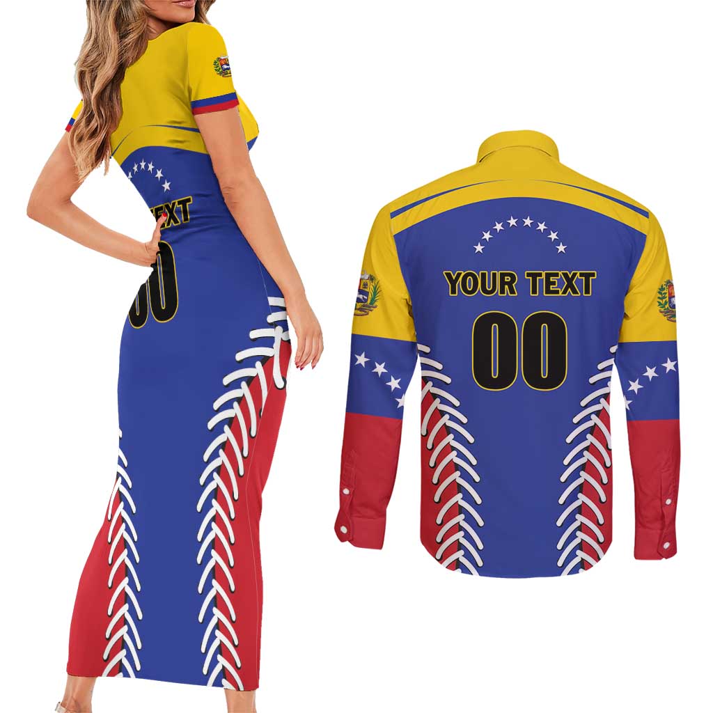 Custom Baseball Venezuela Couples Matching Short Sleeve Bodycon Dress and Long Sleeve Button Shirt Team Venezuela Go Champions