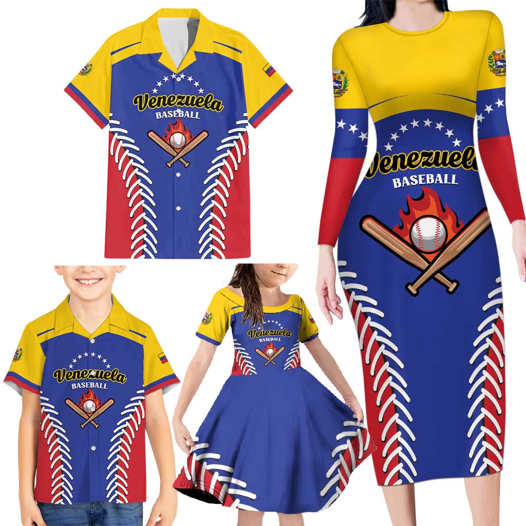 Custom Baseball Venezuela Family Matching Long Sleeve Bodycon Dress and Hawaiian Shirt Team Venezuela Go Champions